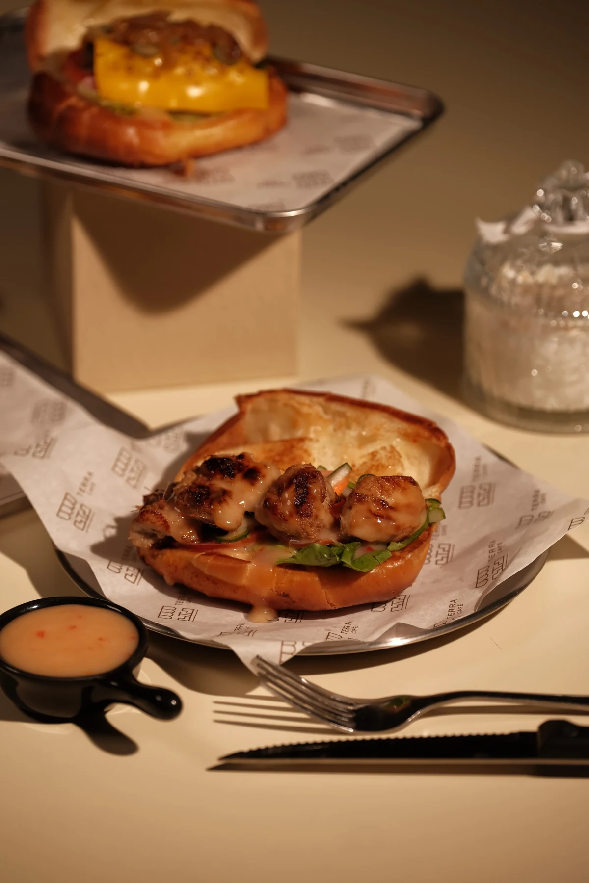 Savoury salt bread with grilled chicken filling
